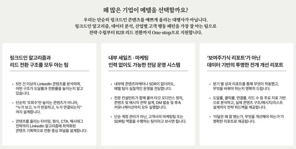 링크드인 전문 회사 메텔이 파트너사와 일하는 방법